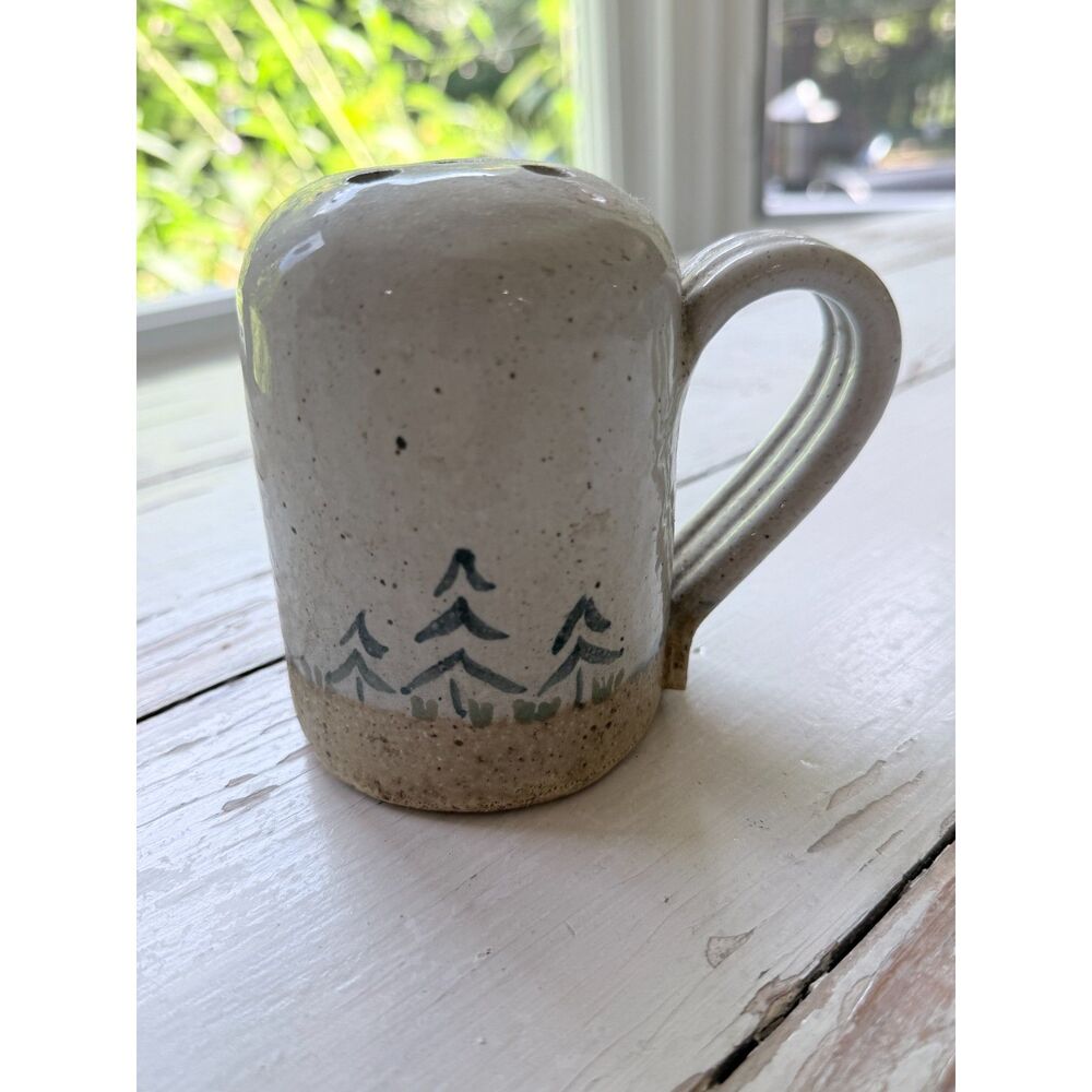 Handmade Stoneware Pottery Flower Frog Mug Vase - Pine Tree Woodland Design